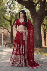 Captivating Maroon Color Heavy Embroidery Sequence Work Lehengha Choli