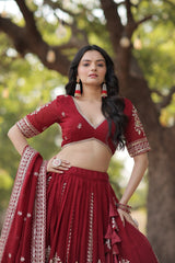 Captivating Maroon Color Heavy Embroidery Sequence Work Lehengha Choli