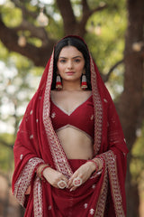 Captivating Maroon Color Heavy Embroidery Sequence Work Lehengha Choli