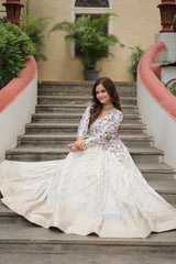 Trendy Embroidered Work White Color Top With Lehenga