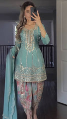 Elegant Embroidery Work Sky Blue Color Dhoti Suit