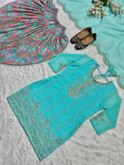 Elegant Embroidery Work Sky Blue Color Dhoti Suit