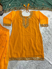 Punjabi Style Orange Color Georgette Sequence Work Lehenga With Top