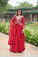 Wedding Wear Embroidered Heavy Work Red Color Gown With Dupatta