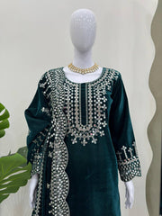 Fantastic Green Color Velvet With Sequence Work Sharara Suit