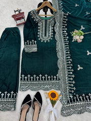 Fantastic Green Color Velvet With Sequence Work Sharara Suit