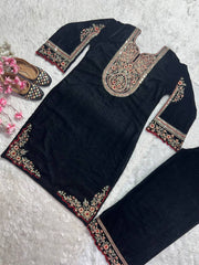 Fantastic Black Color Velvet Embroidery Work Salwar Suit