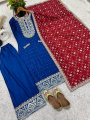 Luxuriant Chinnon Silk Blue Color Salwar Suit