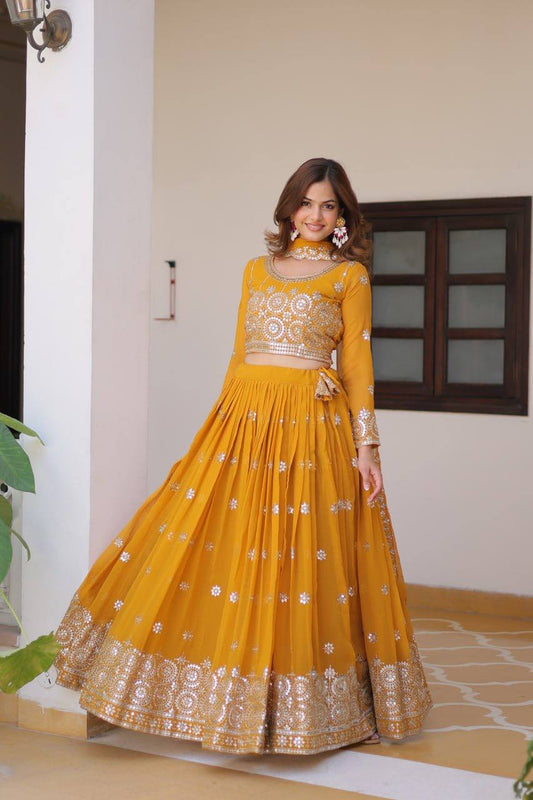 Amazing 7mm Sequence Work Orange Color Lehenga Choli