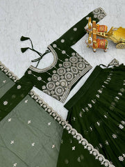 Amazing 7mm Sequence Work Dark Green Color Lehenga Choli