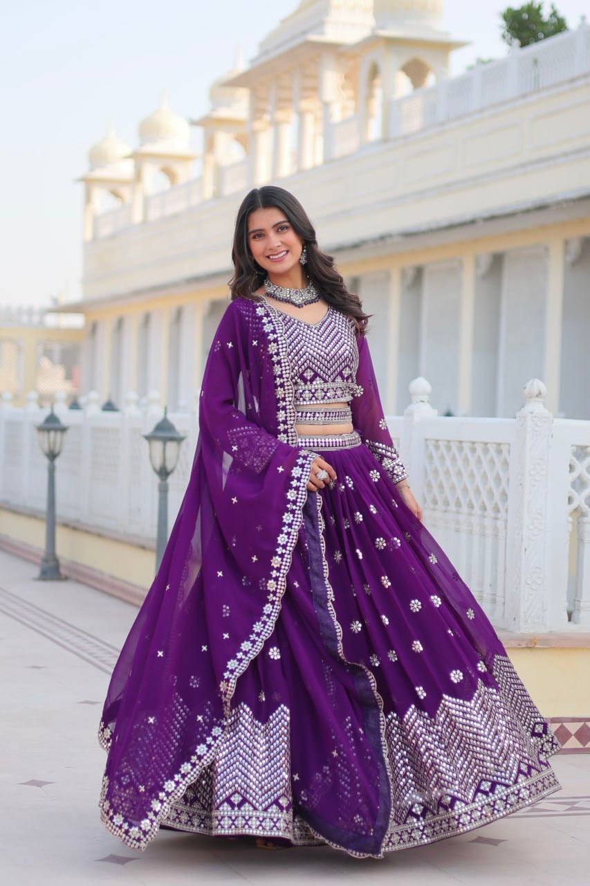 Classic Georgette Sequence Work Purple Color Lehenga Choli