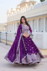 Classic Georgette Sequence Work Purple Color Lehenga Choli