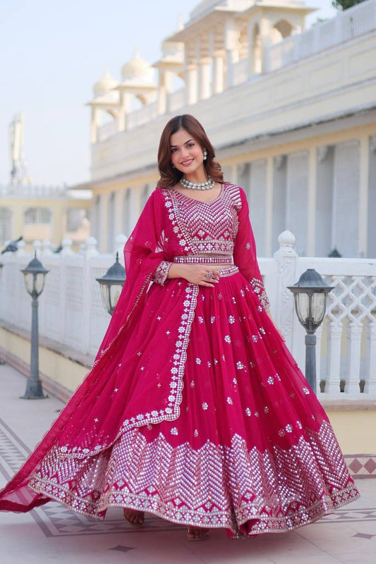 Classic Georgette Sequence Work Red Color Lehenga Choli