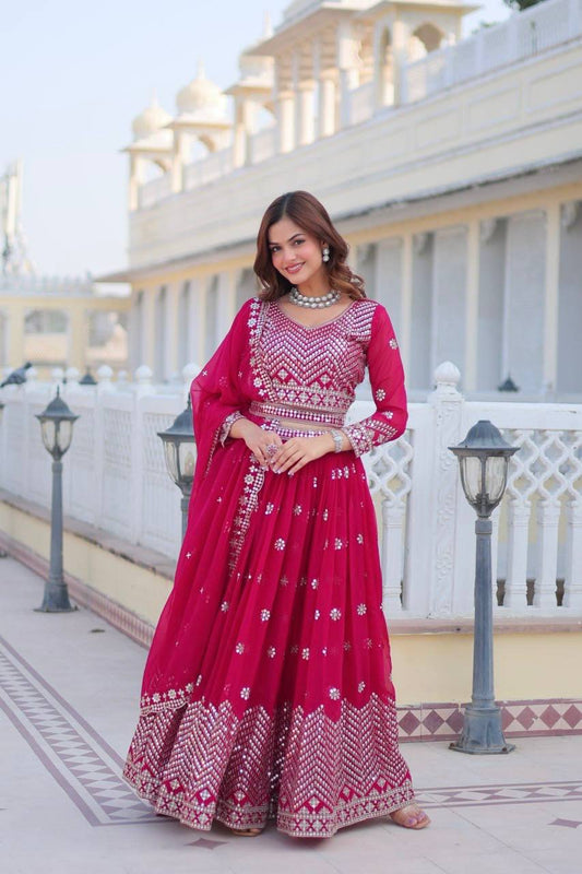 Classic Georgette Sequence Work Red Color Lehenga Choli