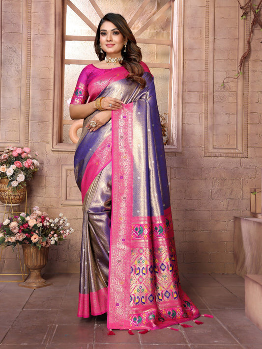 Wedding Wear Purple And Pink Colour Paithani Banarasi Tissue Silk Sarees