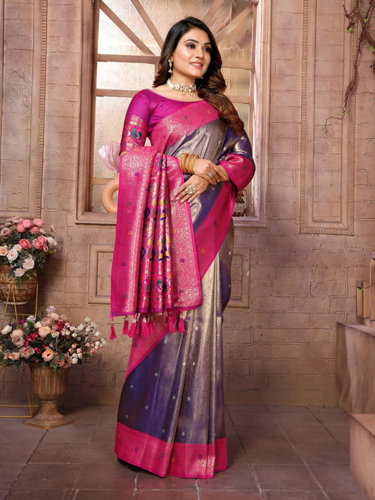 Wedding Wear Purple And Pink Colour Paithani Banarasi Tissue Silk Sarees