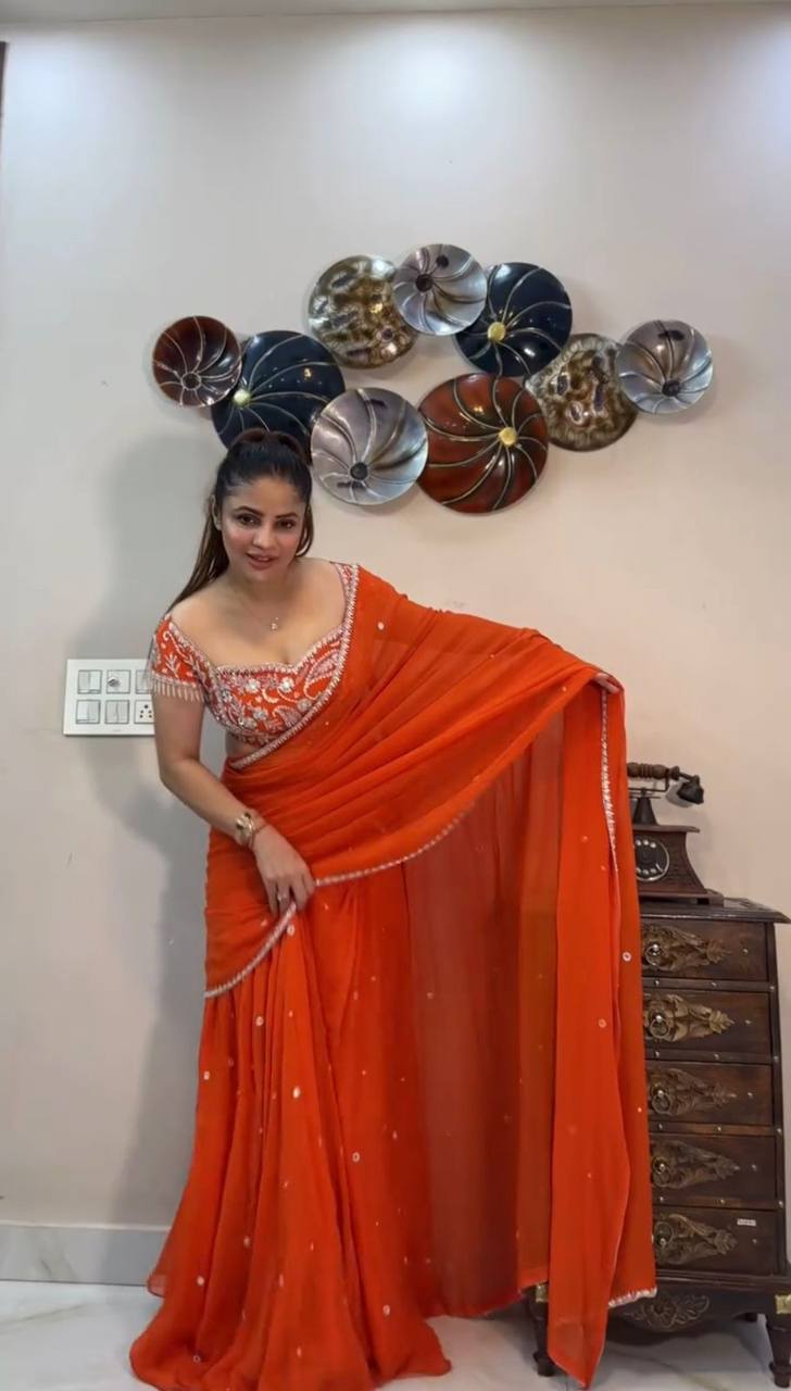 Awesome Georgette Orange Color Lehenga Choli