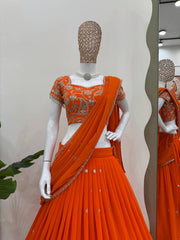 Awesome Georgette Orange Color Lehenga Choli