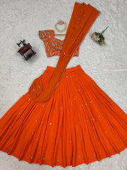 Awesome Georgette Orange Color Lehenga Choli