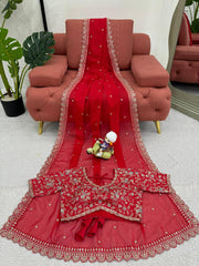 Charming Tibby Heavy Sequence Work Red Color Saree