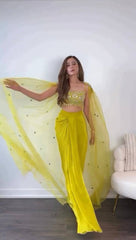 Stunning Chinon Lemon Color Lehenga Choli With Shrug