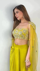 Stunning Chinon Lemon Color Lehenga Choli With Shrug