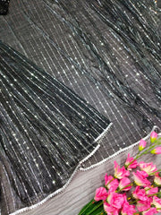 Party Wear With Net Embellished Black Color Saree