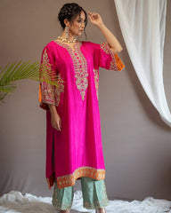 Imposing Chinon Pink Color Sequences Work Palazo Suit