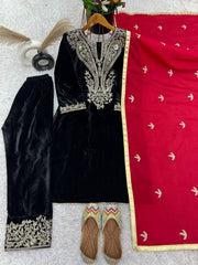 Good Looking Velvet Sequence Work Black Color Salwar Suit