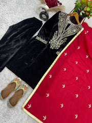 Good Looking Velvet Sequence Work Black Color Salwar Suit