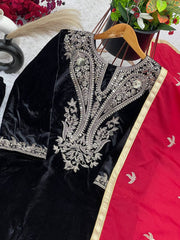 Good Looking Velvet Sequence Work Black Color Salwar Suit