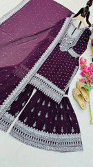 Awesome Embroidery Sequence Work Wine Color Sharara Suit