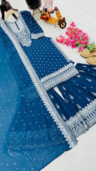 Awesome Embroidery Sequence Work Sky Blue Color Sharara Suit