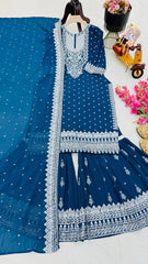 Awesome Embroidery Sequence Work Sky Blue Color Sharara Suit