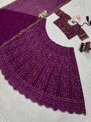 Marriage Special Gorgette Wine Color Lehenga Choli