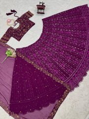 Marriage Special Gorgette Wine Color Lehenga Choli