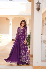 Graceful Embroidery Work Purple Color Plazzo With Shrug