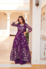 Graceful Embroidery Work Purple Color Plazzo With Shrug