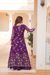 Graceful Embroidery Work Purple Color Plazzo With Shrug