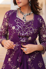 Graceful Embroidery Work Purple Color Plazzo With Shrug