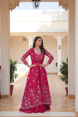 Graceful Embroidery Work Red Color Plazzo With Shrug