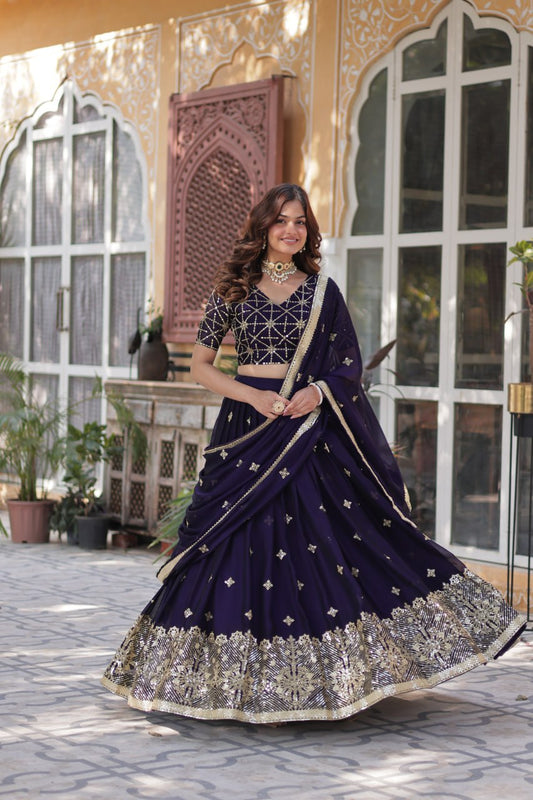 Demanding Purple Color Rangoli Silk Lehenga Choli