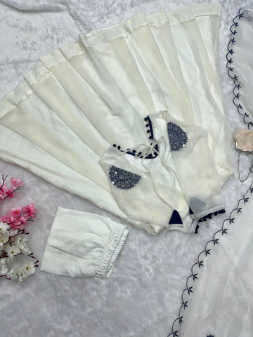 Precious Georgette Mirror Work White Color Anarkali Gown
