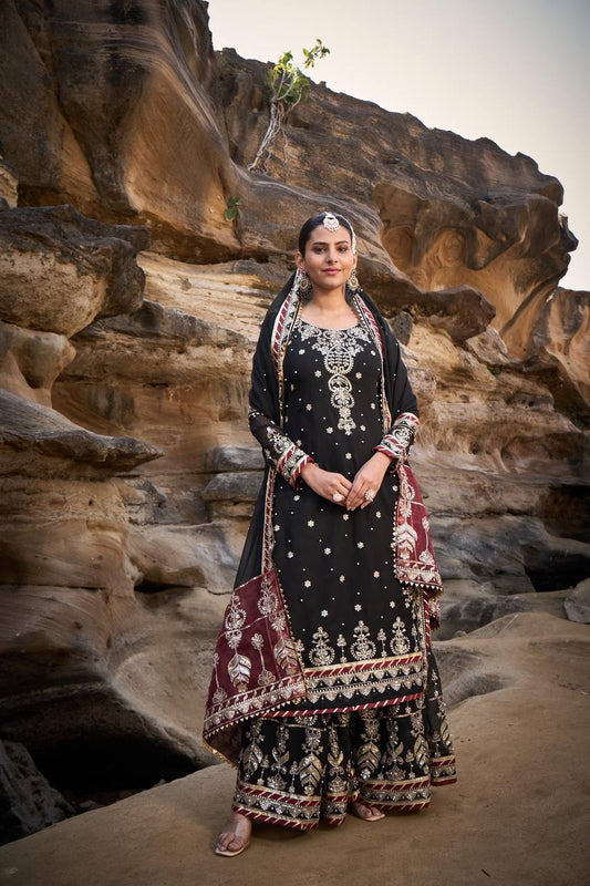 Marriage Special Heavy Sequence Work Black Color Sharara Suit