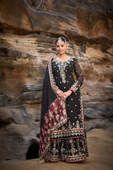 Marriage Special Heavy Sequence Work Black Color Sharara Suit