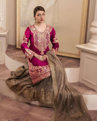 Function Wear Georgette Heavy Pink And Beige Color Sharara Suit