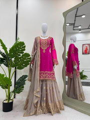 Function Wear Georgette Heavy Pink And Beige Color Sharara Suit