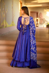 Ravishing Chinnon Blue Color Anarkali Gown With Palazzo