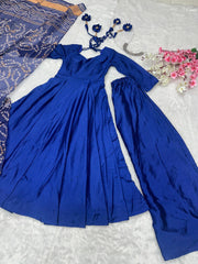 Ravishing Chinnon Blue Color Anarkali Gown With Palazzo