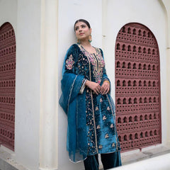 Admiring Velvet Teal Blue Color Sequence Work Palazo Suit